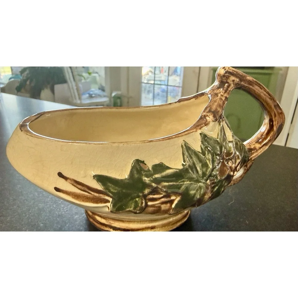 McCoy Open Sugar & Creamer Set Ivy Embossed Leaves Pottery USA MCM 1950s VTG